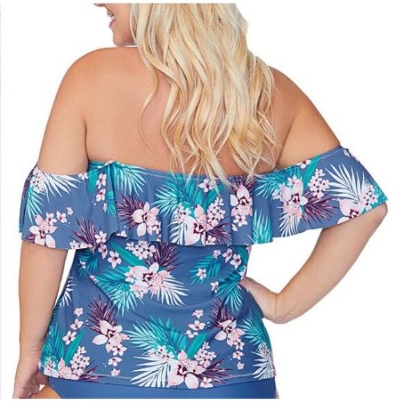 NWT RAISINS CURVE Haleiva Shea Tankini Floral Flared Hemline Top Plus Size 16W - Picture 2 of 4